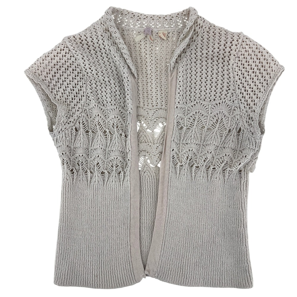 Vintage Anthropologie Maeve Pointelle Knit Open Front Cardigan Short Sleeve S
